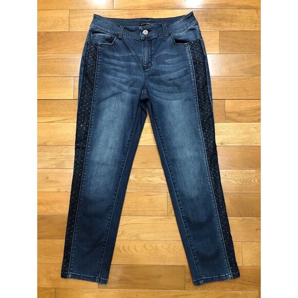 Black Label by Chico's Denim - Black Label by Chico's Straight Leg Mid Rise Lace Rhinestone Ankle Jeans Size 00